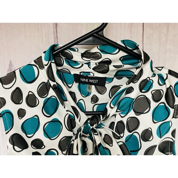 Nine West Womens Size Small Wrap Top Blouse Smocked Tie Waist Multicolor - Picture 3 of 3